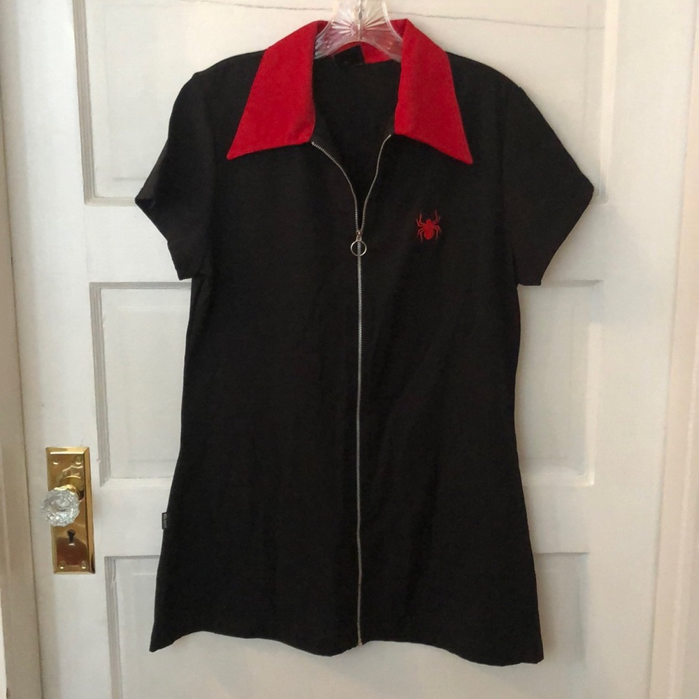 90s Goth Sinister Size Large Black Spider Zipper Dress